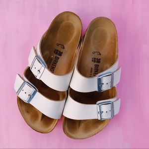 White Birkenstock Arizona Sandals
